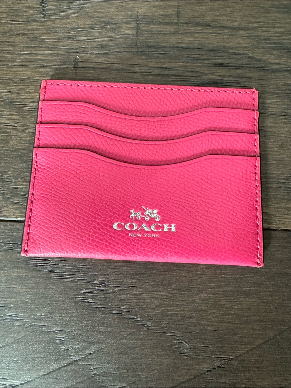 Coach Women’s Pink Leather Card Wallet, Solid Logo Accent, Credit Card